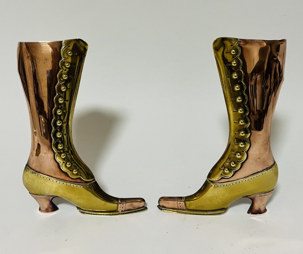 Pair of Victorian Copper and Brass Boot Spill Vases