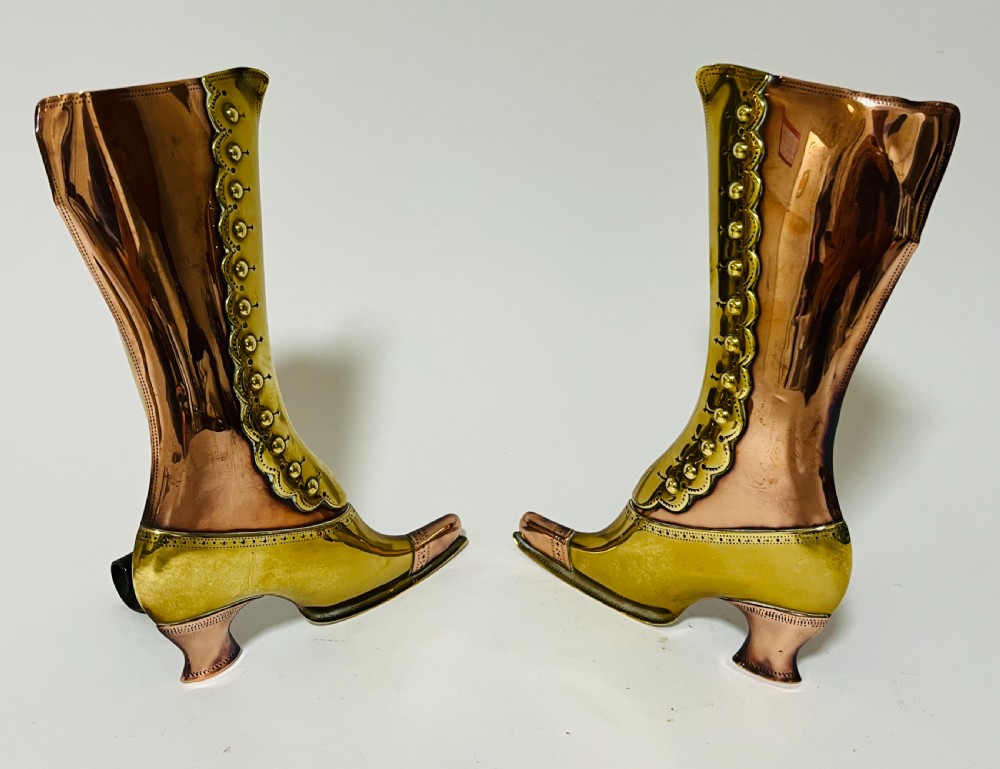 Pair of Victorian Copper and Brass Boot Spill Vases View II