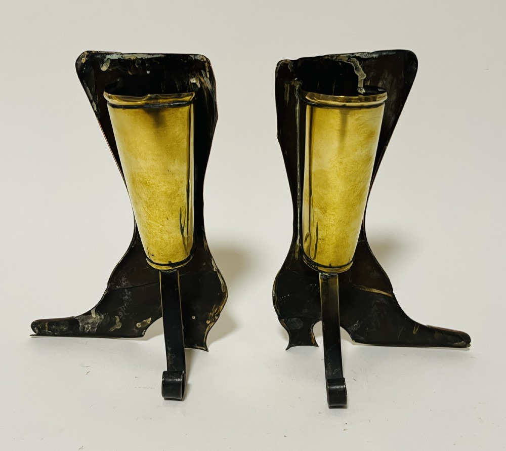 Pair of Victorian Copper and Brass Boot Spill Vases View V