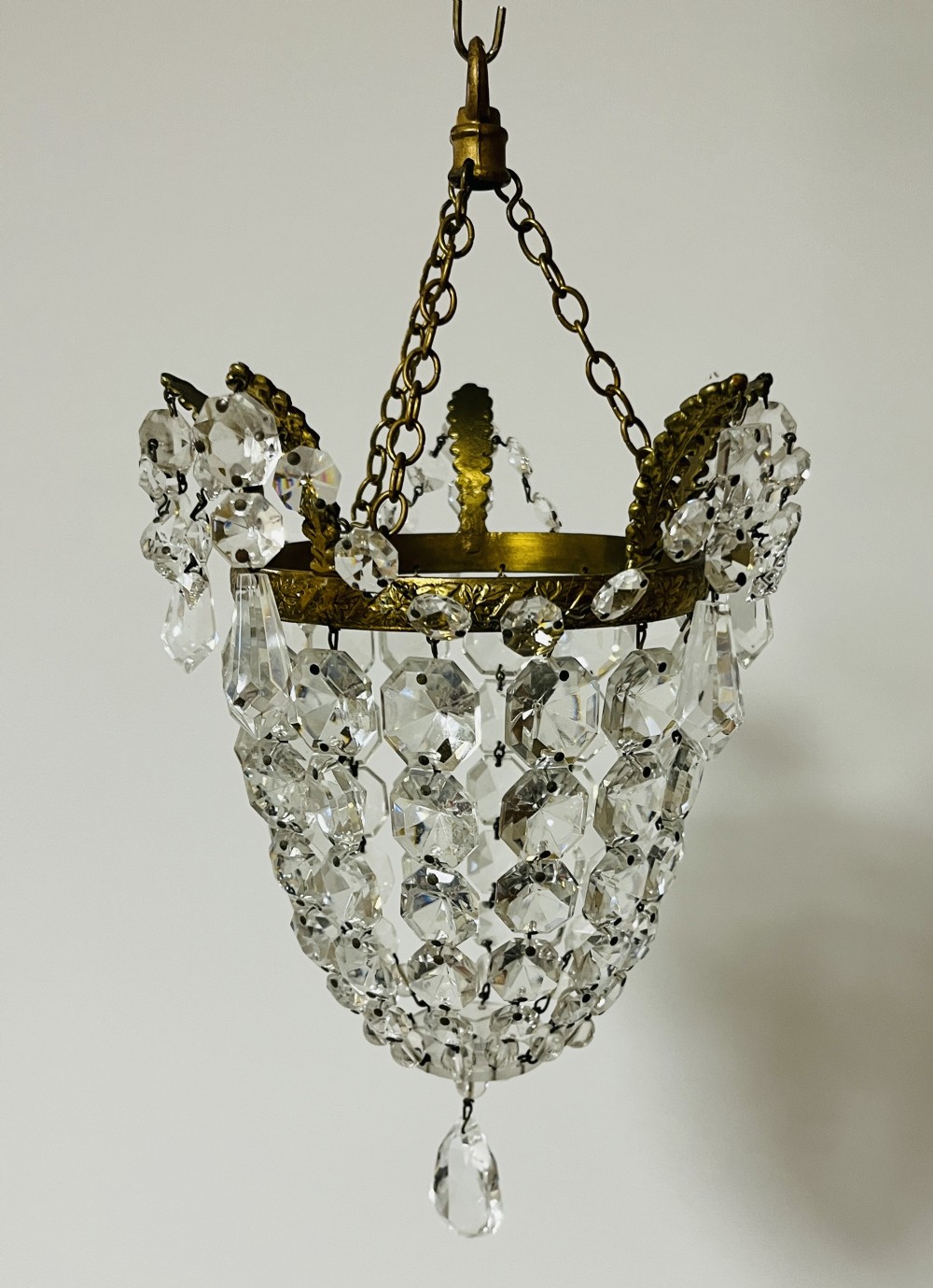 Antique Crystal Glass Basket Chandelier