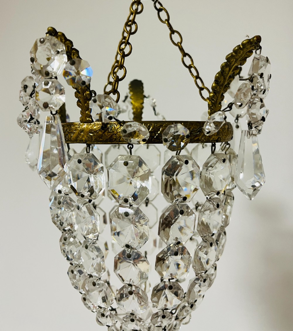 Antique Crystal Glass Basket Chandelier View VI
