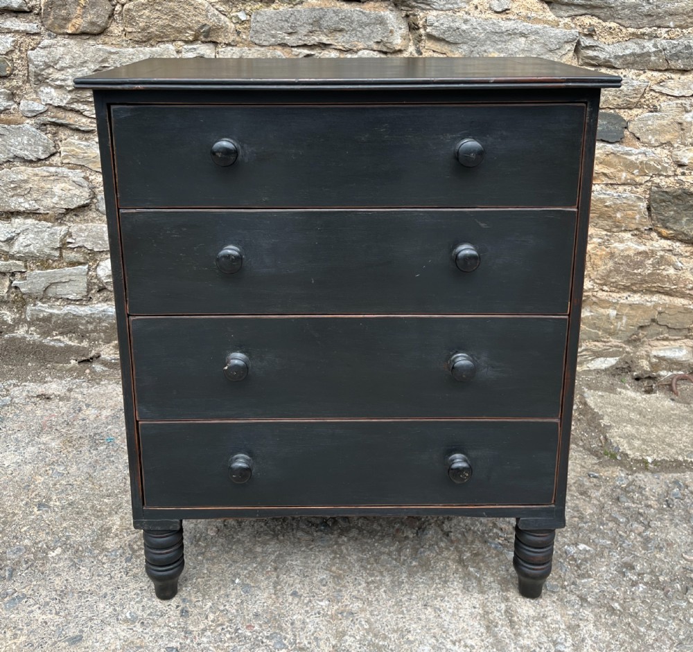 Small Antique Ebonised Pine Chest of Drawers
