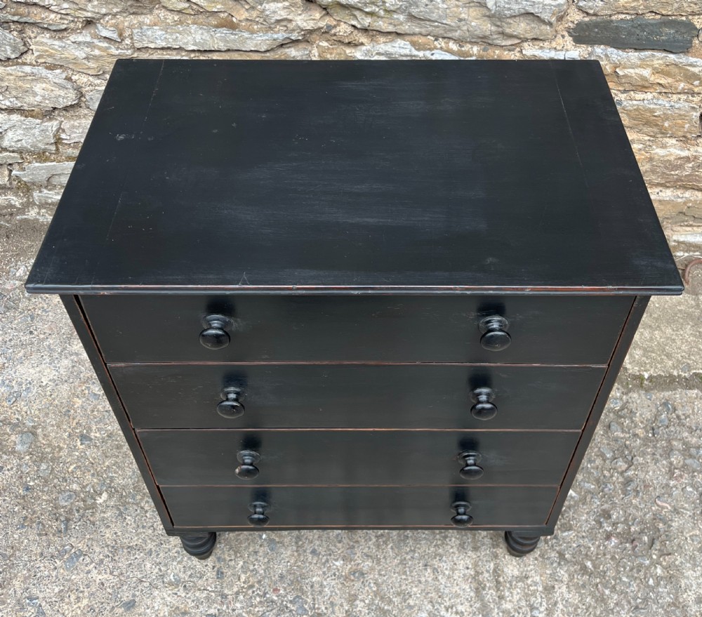 Small Antique Ebonised Pine Chest of Drawers View II