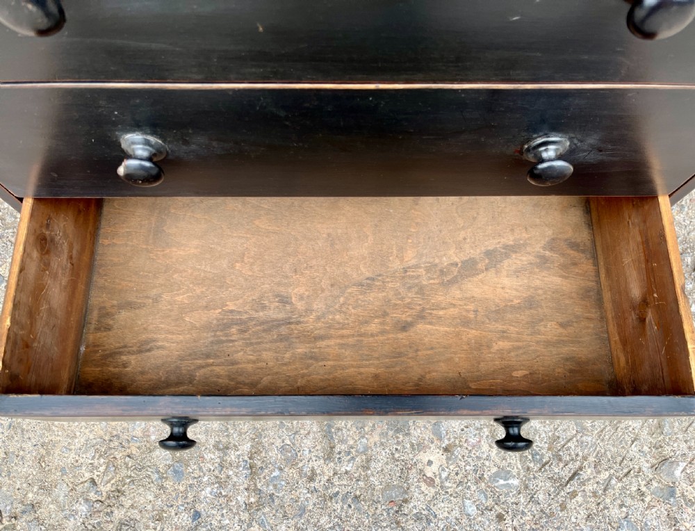 Small Antique Ebonised Pine Chest of Drawers View VIII