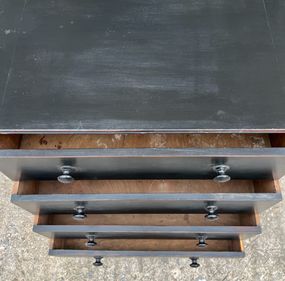 Small Antique Ebonised Pine Chest of Drawers View IX