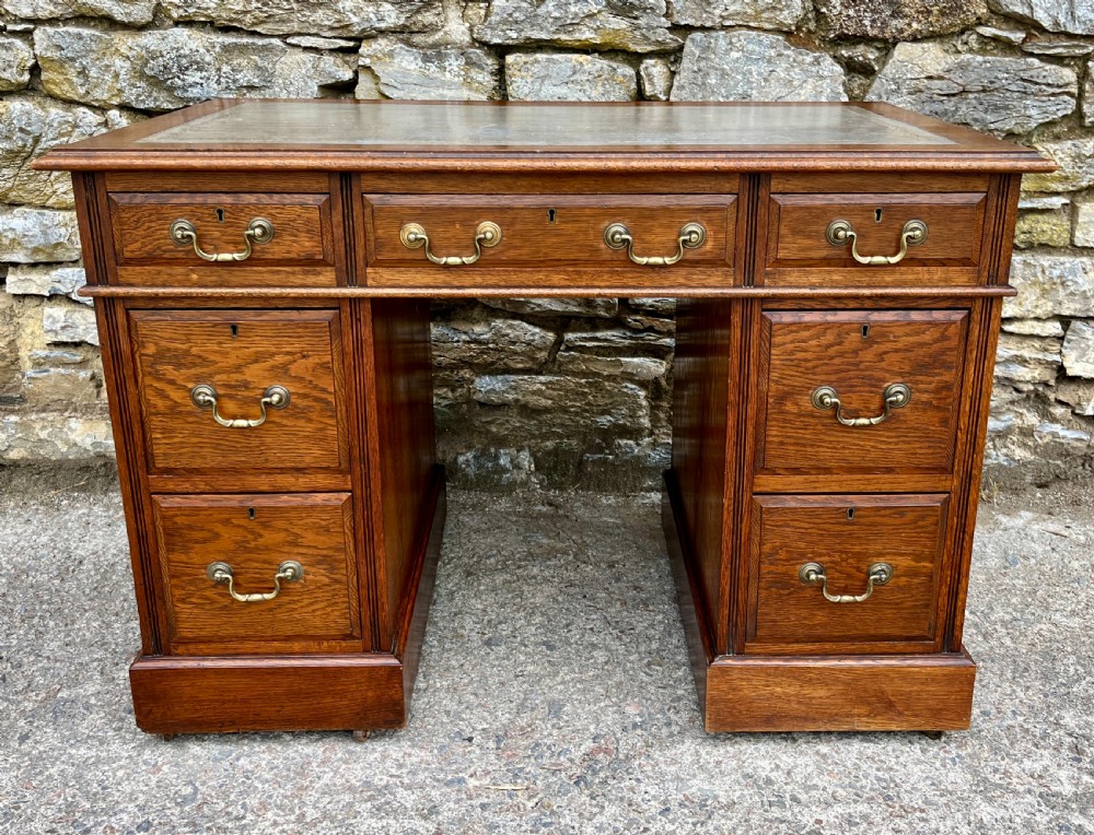 Small Antique Oak Pedestal Desk View II