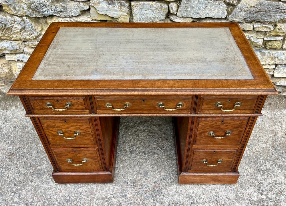 Small Antique Oak Pedestal Desk View III
