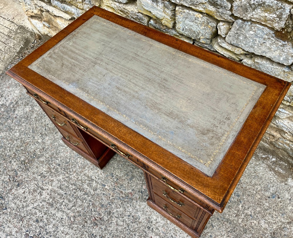 Small Antique Oak Pedestal Desk View IV