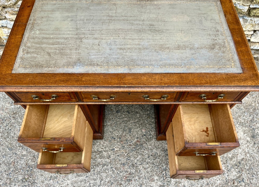 Small Antique Oak Pedestal Desk View V