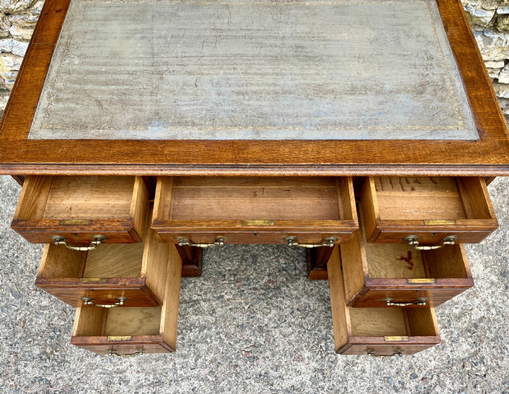 Small Antique Oak Pedestal Desk View VI