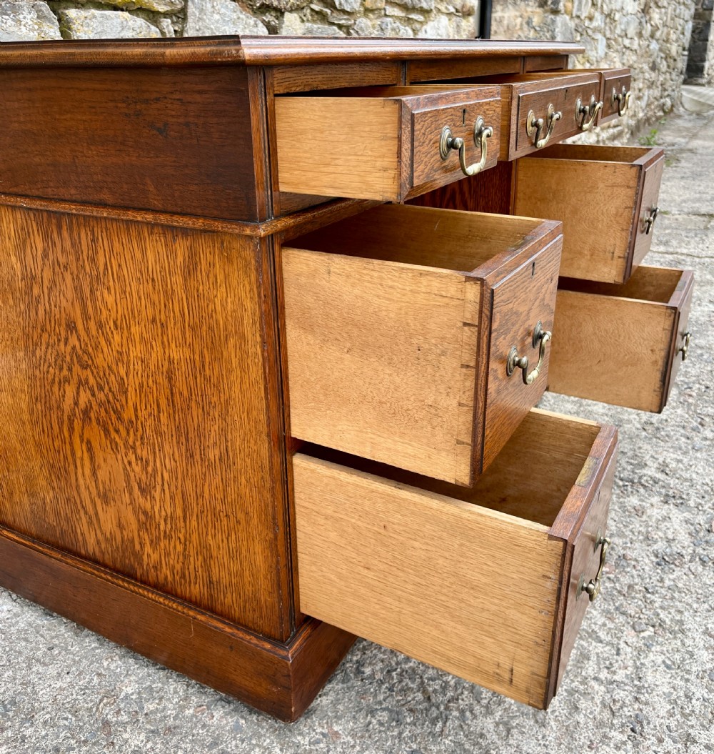 Small Antique Oak Pedestal Desk View IX