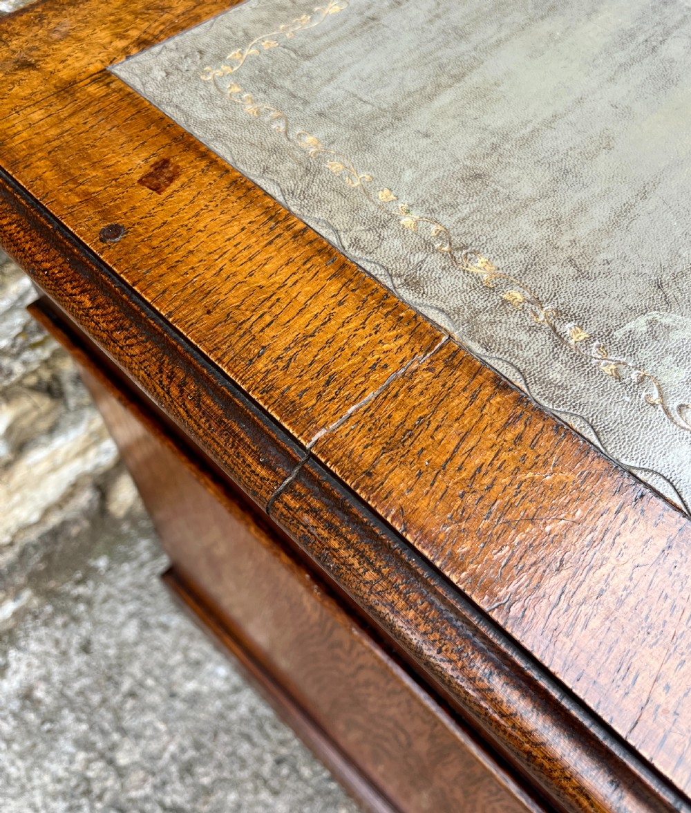 Small Antique Oak Pedestal Desk View X