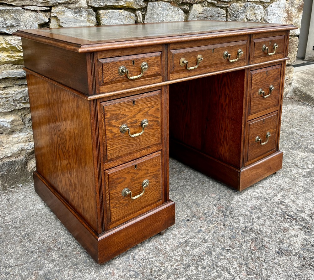 Small Antique Oak Pedestal Desk View XI