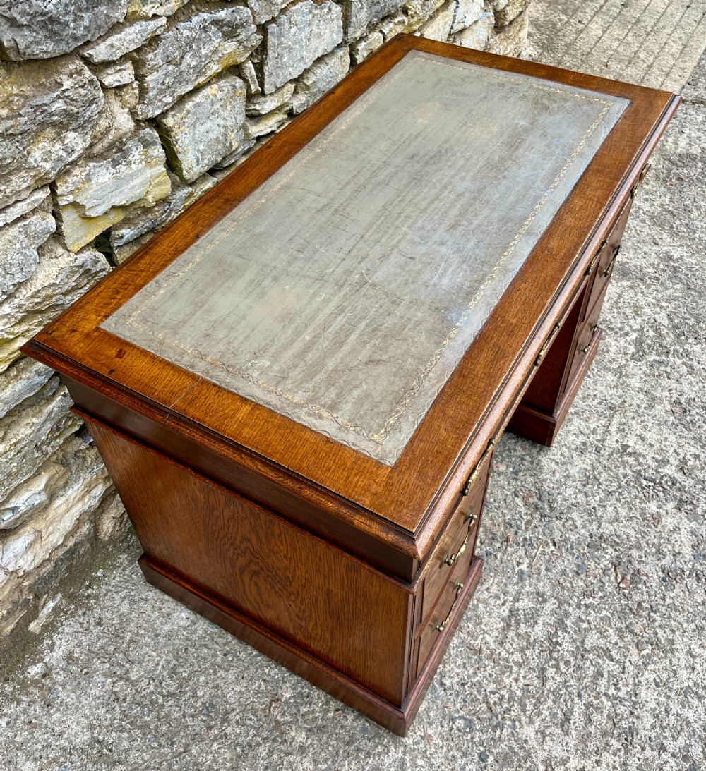 Small Antique Oak Pedestal Desk View XII