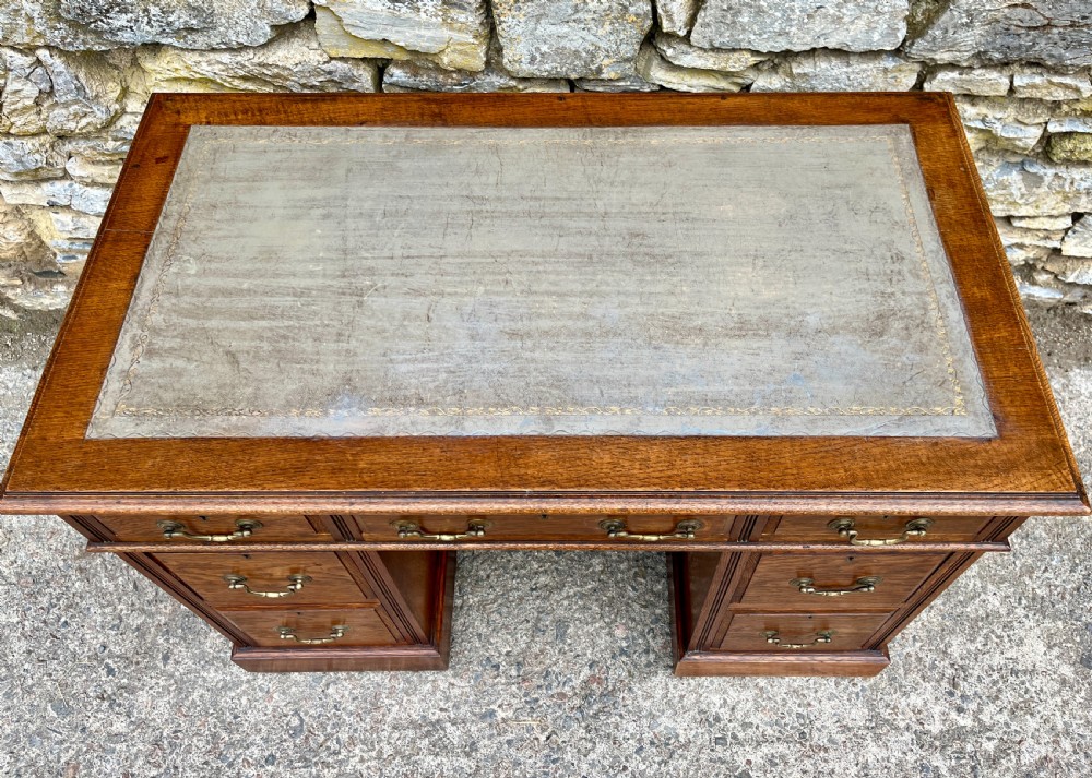 Small Antique Oak Pedestal Desk View XIII