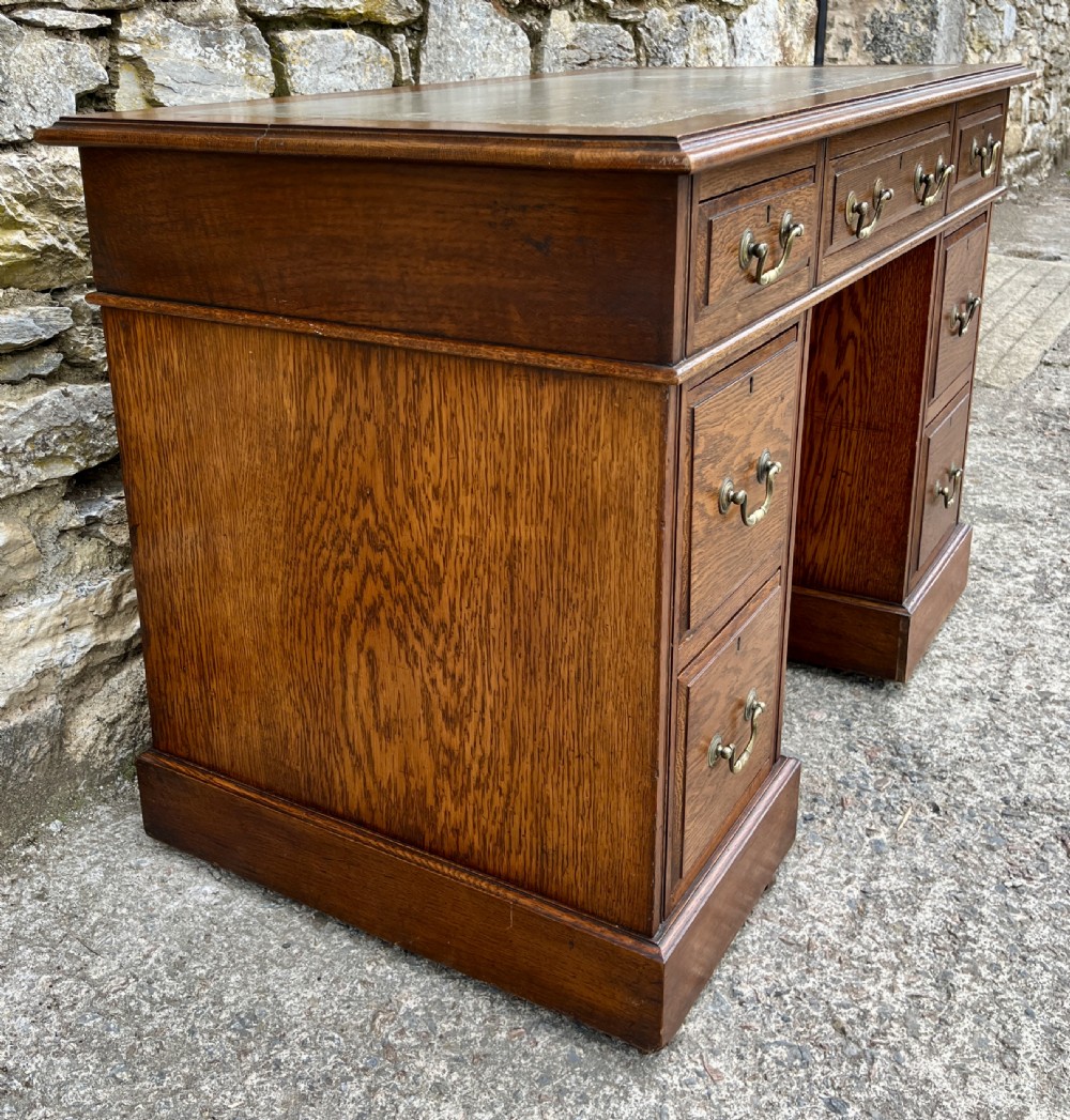 Small Antique Oak Pedestal Desk View XV