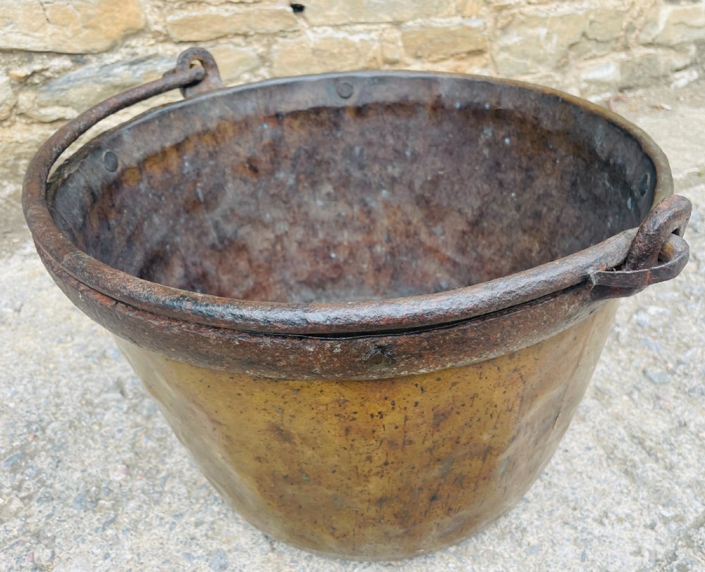 Large Antique Brass Cauldron View X