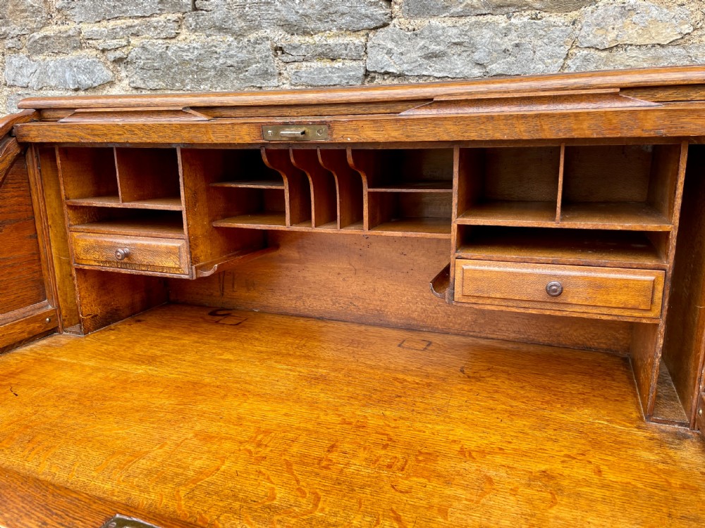 Edwardian Oak Roll Top Tambour Desk View VI