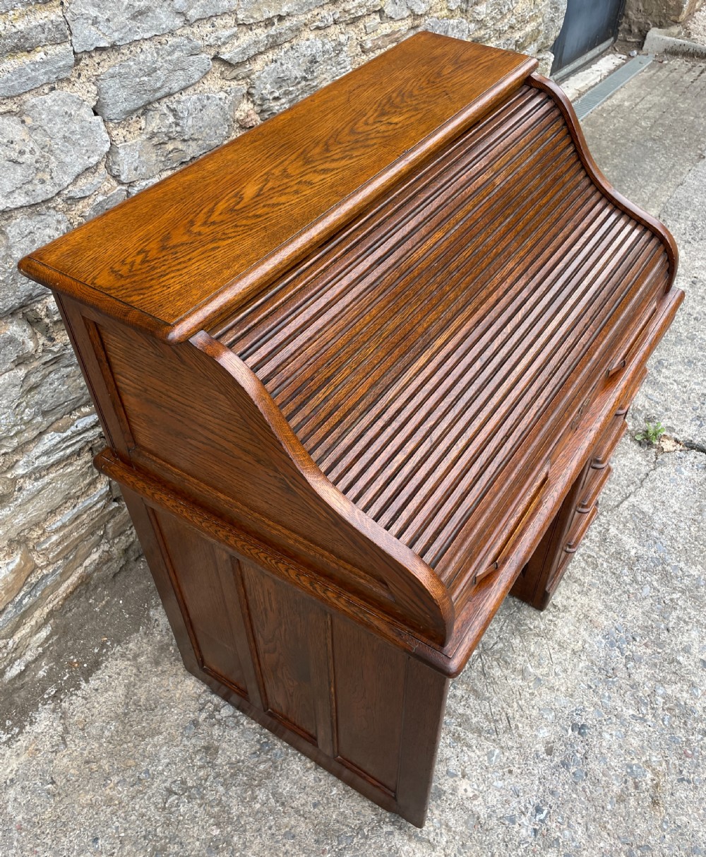 Edwardian Oak Roll Top Tambour Desk View VIII