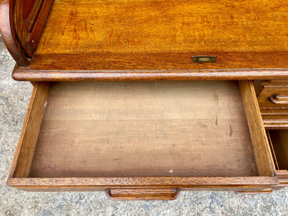 Edwardian Oak Roll Top Tambour Desk View XI