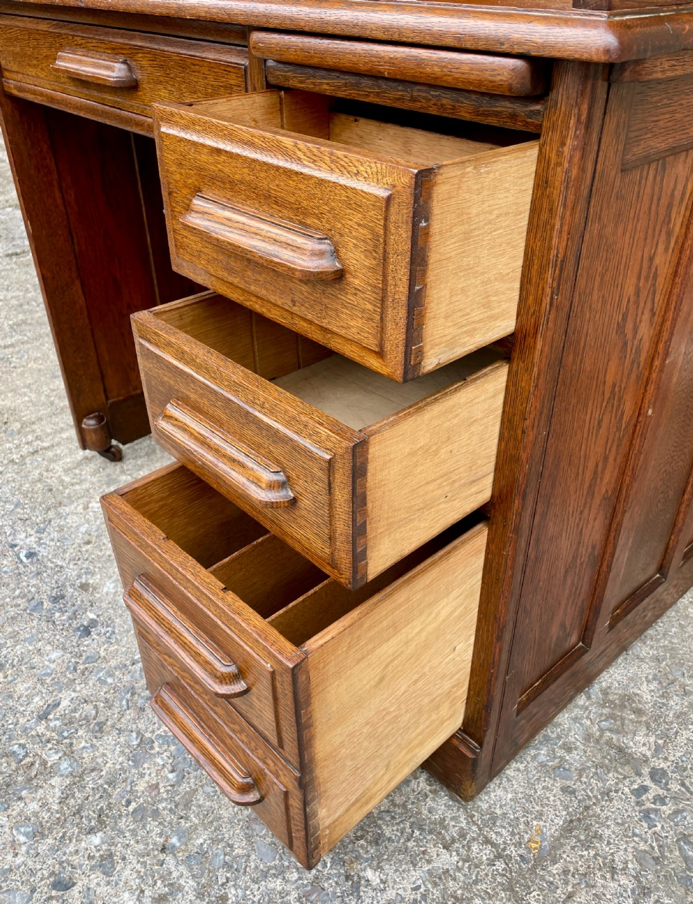 Edwardian Oak Roll Top Tambour Desk View XIII