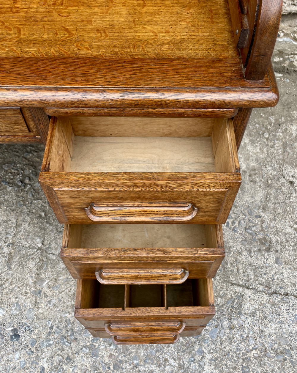 Edwardian Oak Roll Top Tambour Desk View XIV