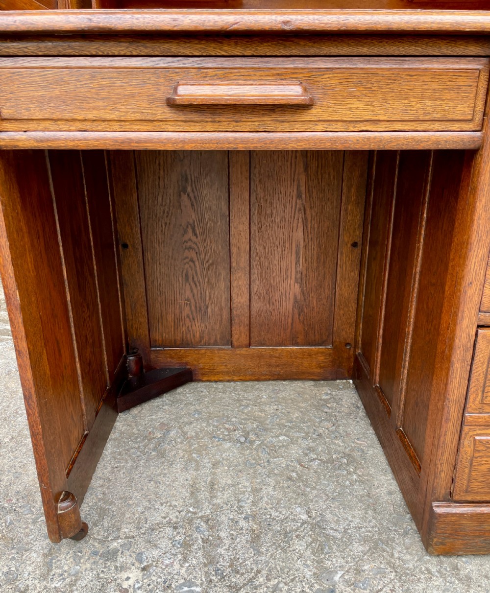 Edwardian Oak Roll Top Tambour Desk View XV
