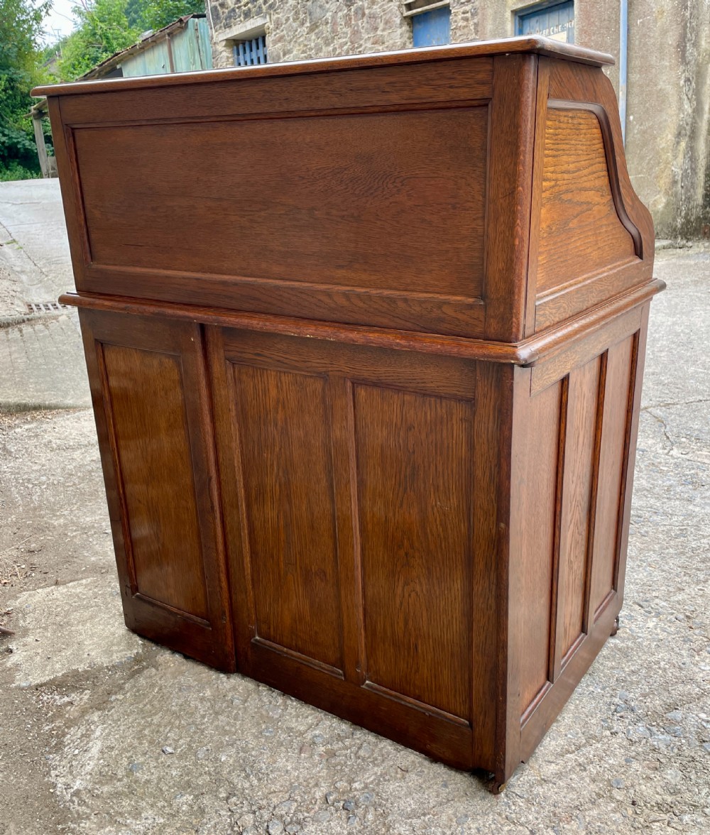 Edwardian Oak Roll Top Tambour Desk View XVIII