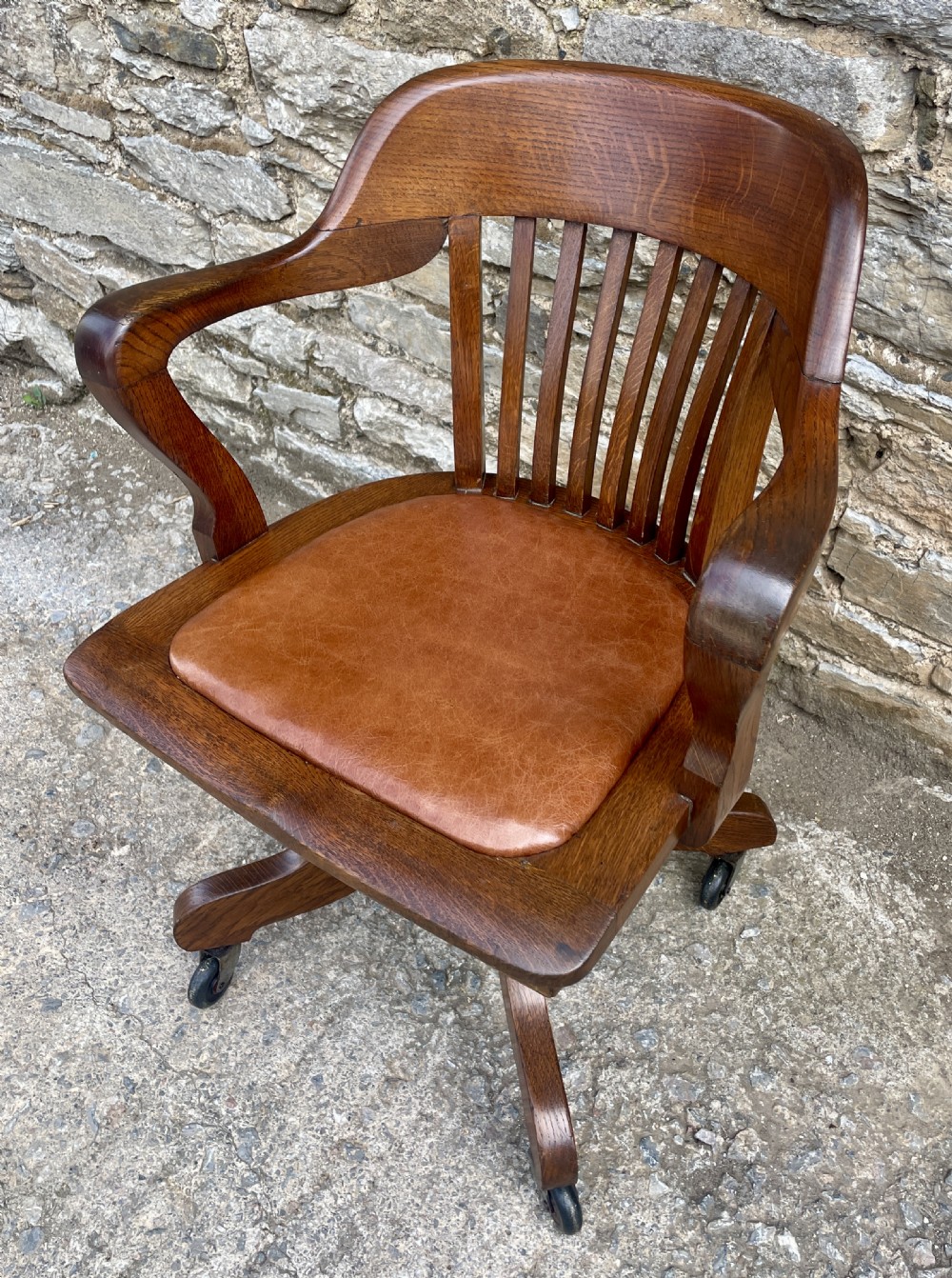 Antique Oak Swivel and Tilt Desk Chair View X
