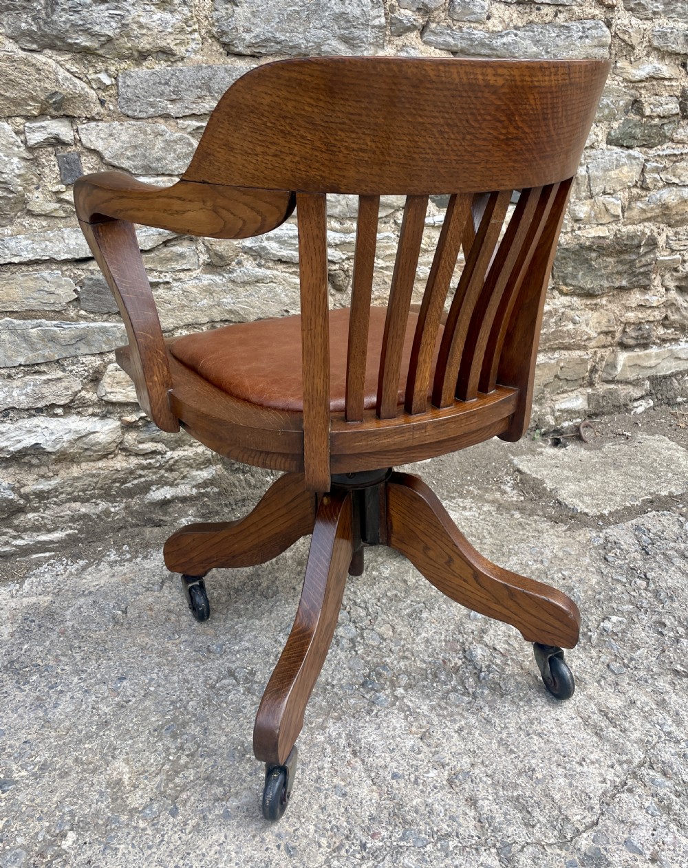 Antique Oak Swivel and Tilt Desk Chair View XII