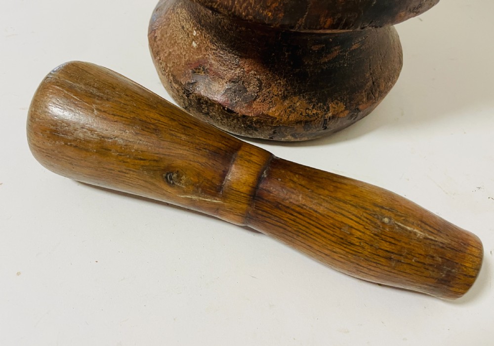 Antique Wooden Pestle and Mortar View IX