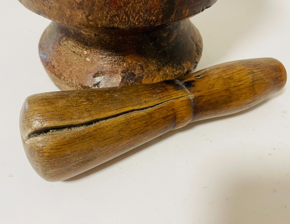 Antique Wooden Pestle and Mortar View X