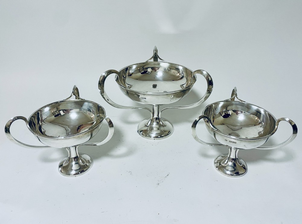 Set of 3 Art Nouveau Silver Centrepiece Bowls