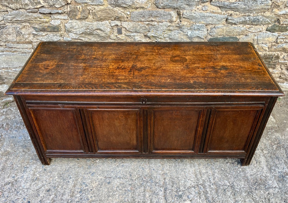 Large 18th Century Four Panel Oak Coffer View II