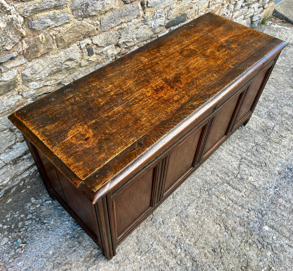 Large 18th Century Four Panel Oak Coffer View V