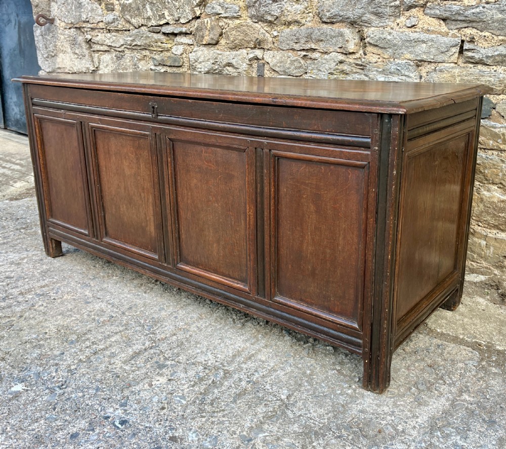 Large 18th Century Four Panel Oak Coffer View XI
