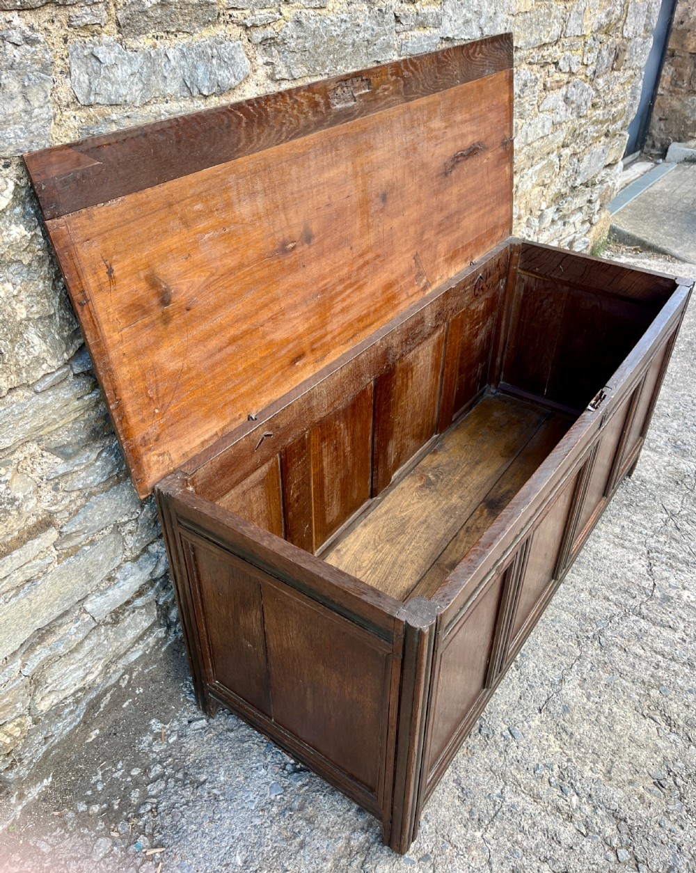 Large 18th Century Four Panel Oak Coffer View XIV