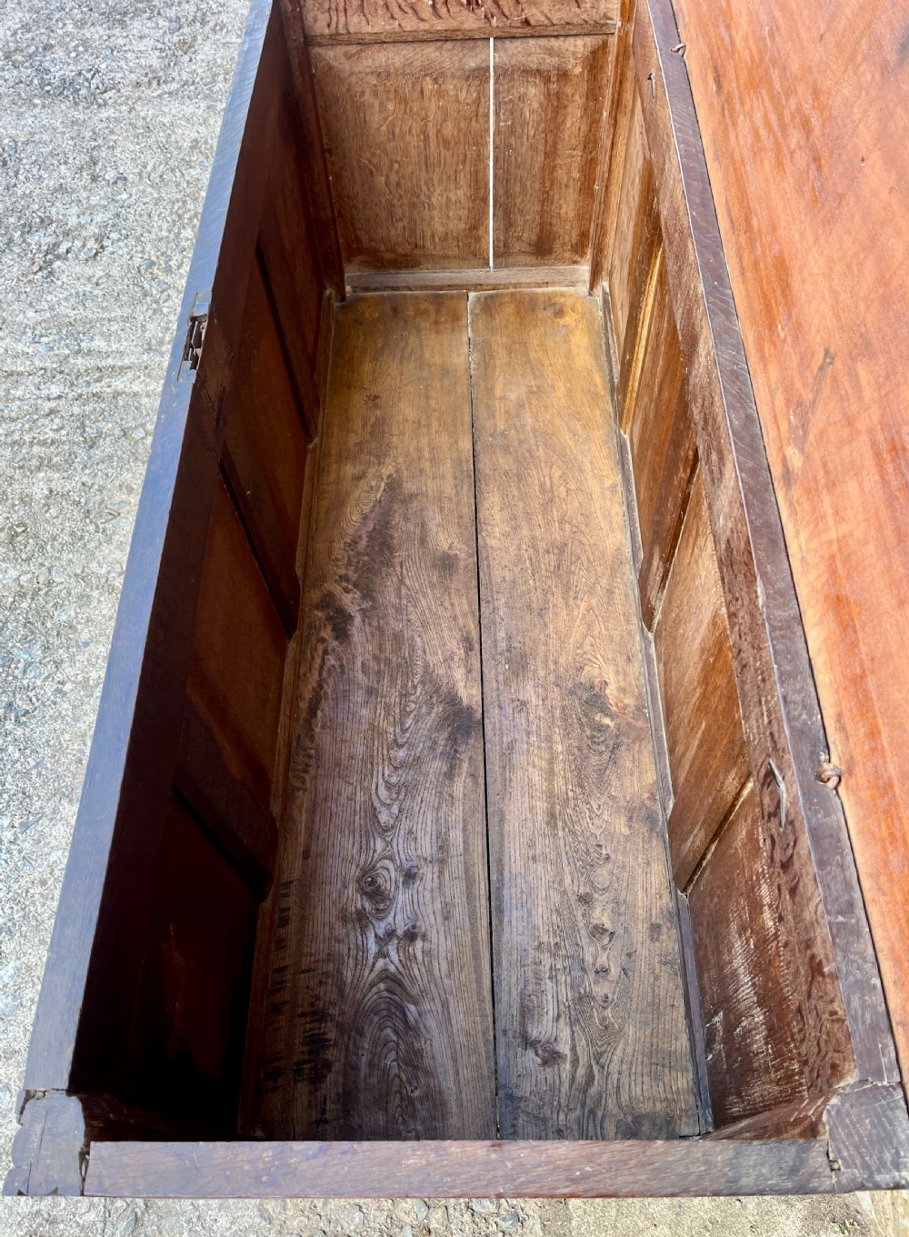 Large 18th Century Four Panel Oak Coffer View XVII