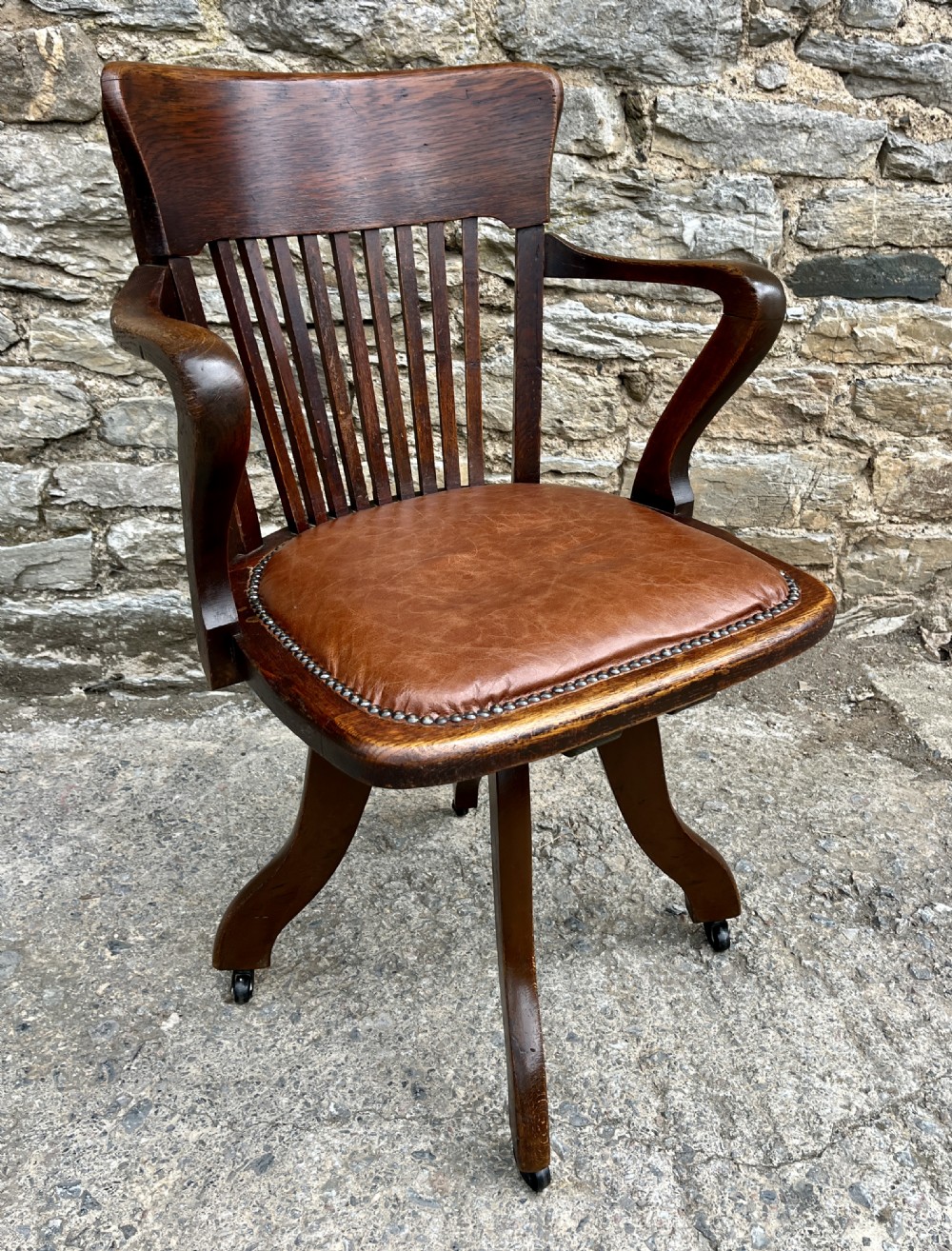 Antique Oak Swivel Desk Chair View VIII