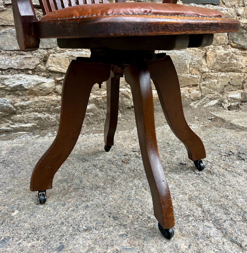 Antique Oak Swivel Desk Chair View IX