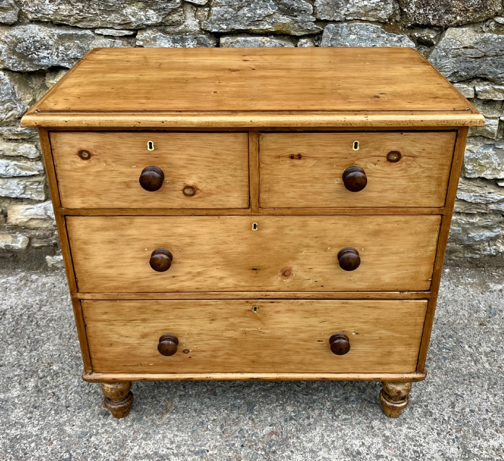 Small Antique Stripped Pine Chest of Drawers