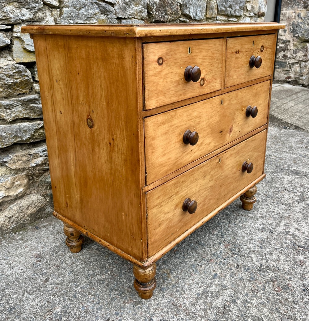 Small Antique Stripped Pine Chest of Drawers View V