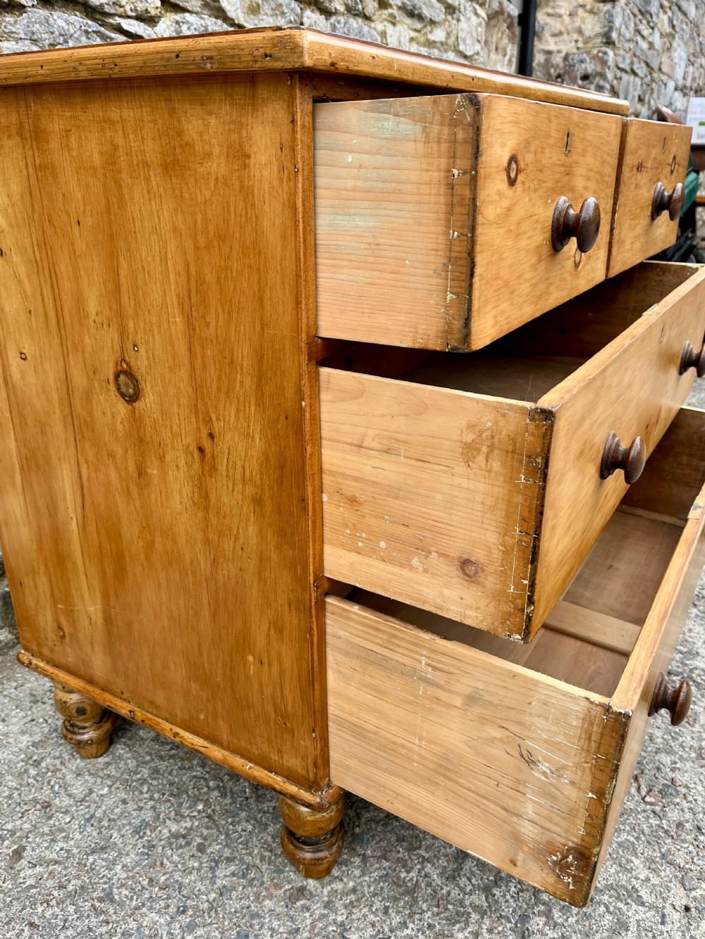 Small Antique Stripped Pine Chest of Drawers View VIII