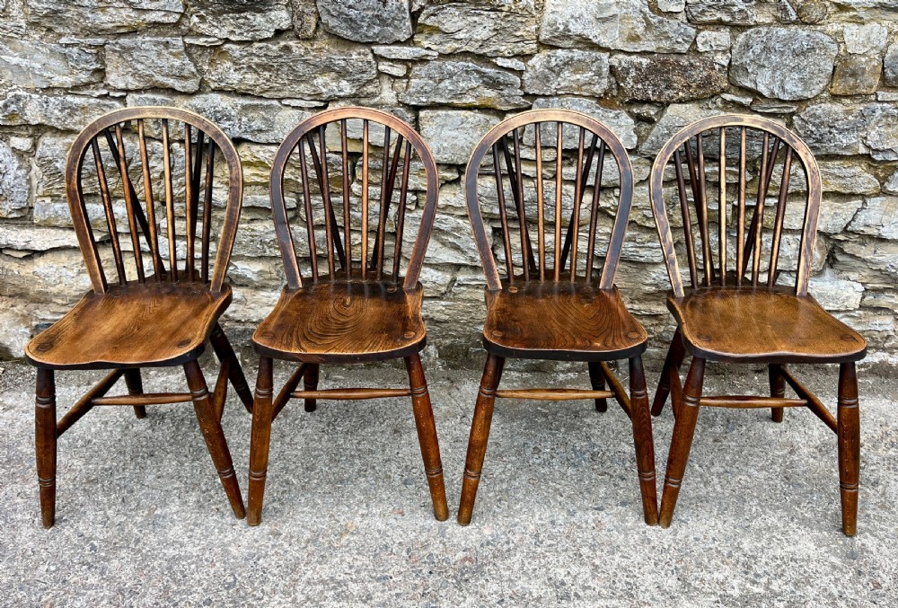 Set of 4 Antique Elm Kitchen Chairs