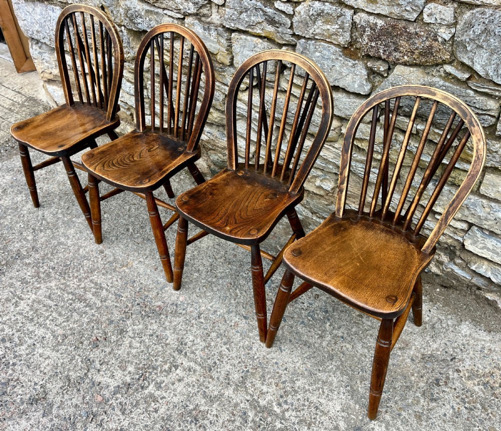 Set of 4 Antique Elm Kitchen Chairs View III