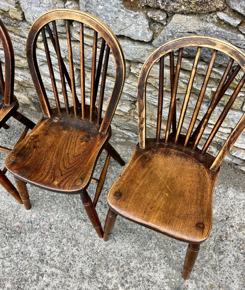 Set of 4 Antique Elm Kitchen Chairs View IV