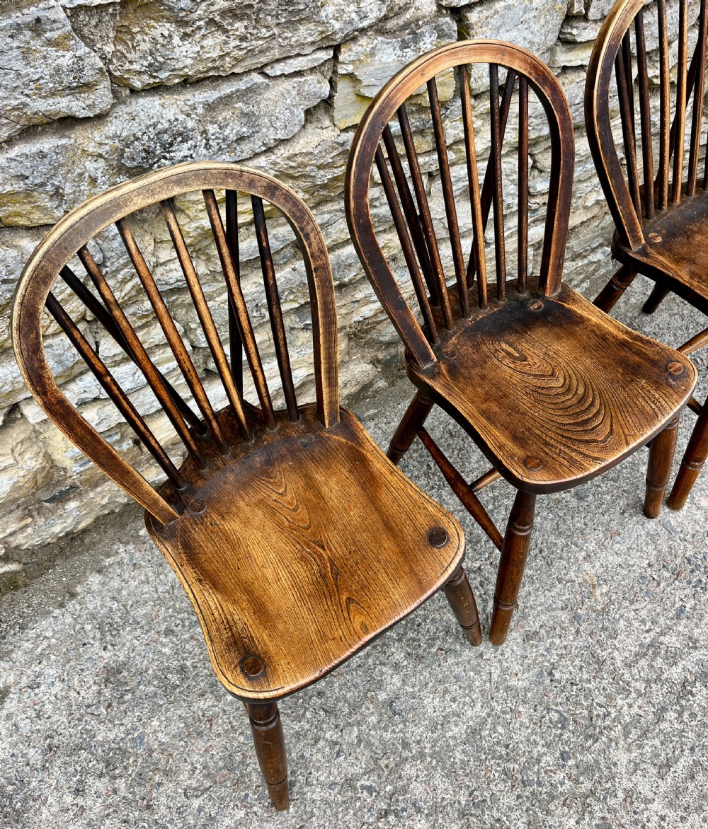Set of 4 Antique Elm Kitchen Chairs View IX