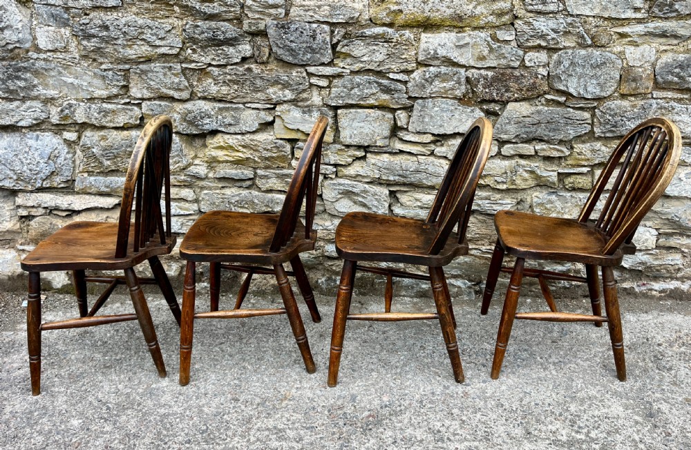 Set of 4 Antique Elm Kitchen Chairs View X