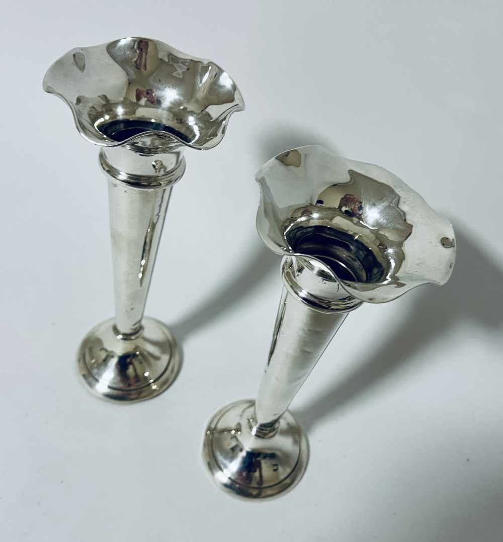 Pair of Antique Silver Trumpet Vases View VII