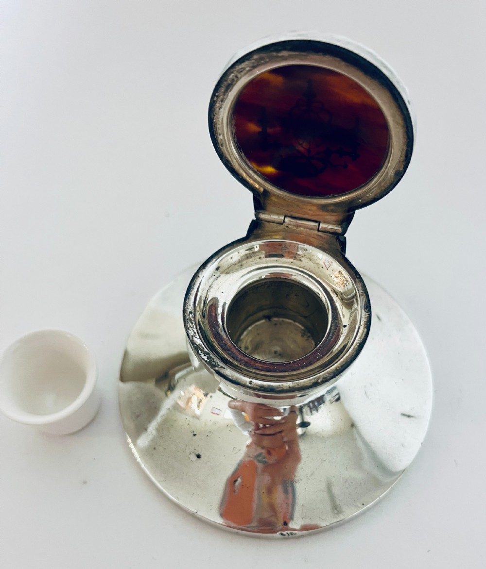 Antique Silver and Tortoiseshell Inkwell View XI